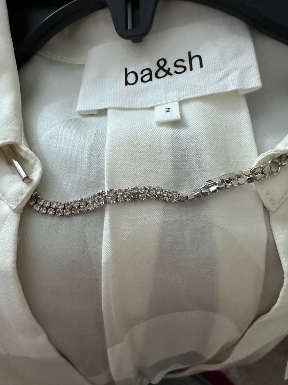 NWT ba&sh Chemise Betsy - cream button down w/ crystal collar chain - Medium - Picture 11 of 12